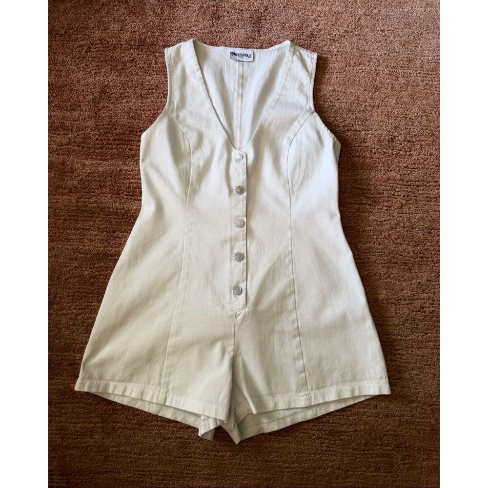 Princess Polly White Cotton Button Front Romper US 8